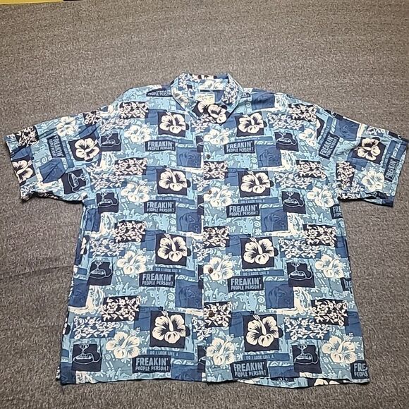 Big Dog Mens Shirt 3X Blue Graphic Short Sleeve Beach Boho Floral Vacation - Picture 1 of 9